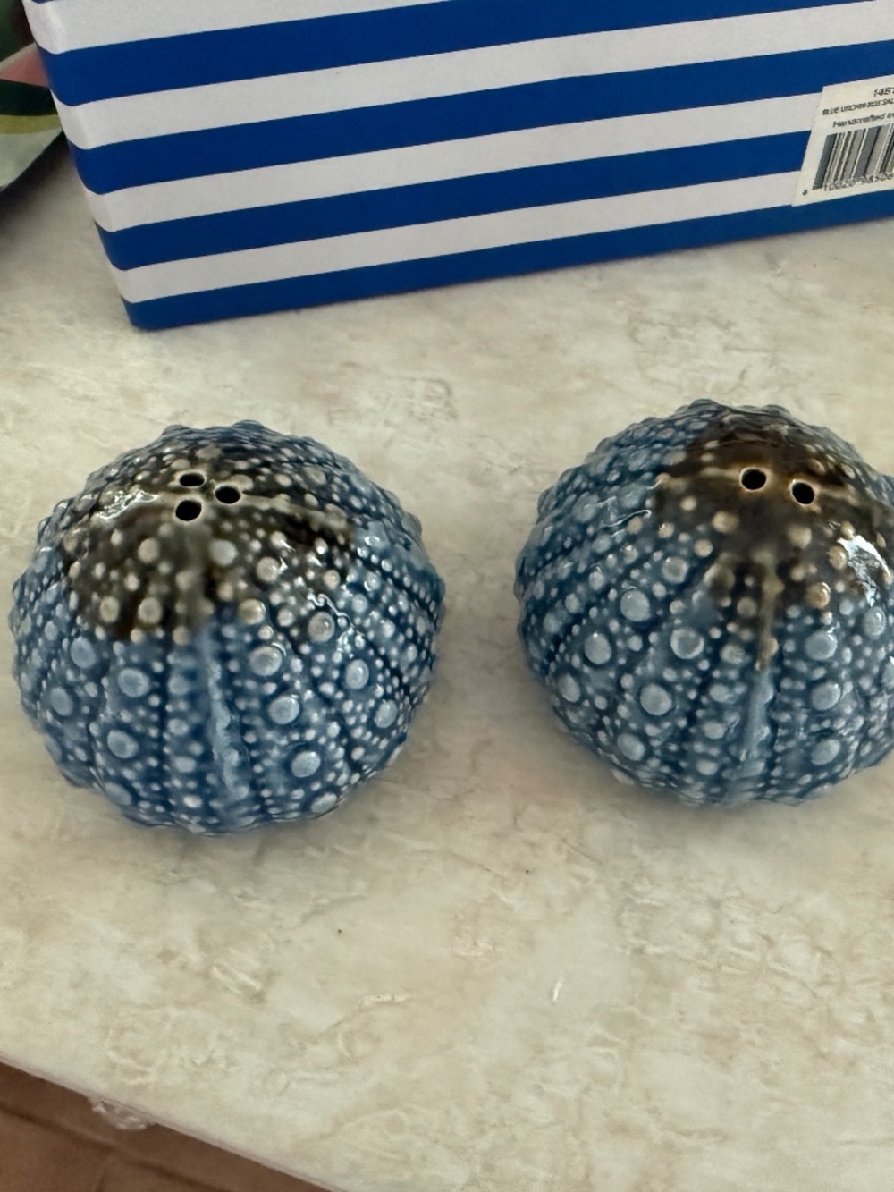 Blue Sky Clayworks Blue Sea Urchin Salt & Pepper Hand Painted